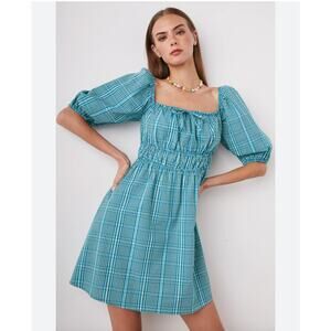 Rails Brenda Check Plaid Cotton Blend Minidress Augusta Size M NWOT Teal Blue